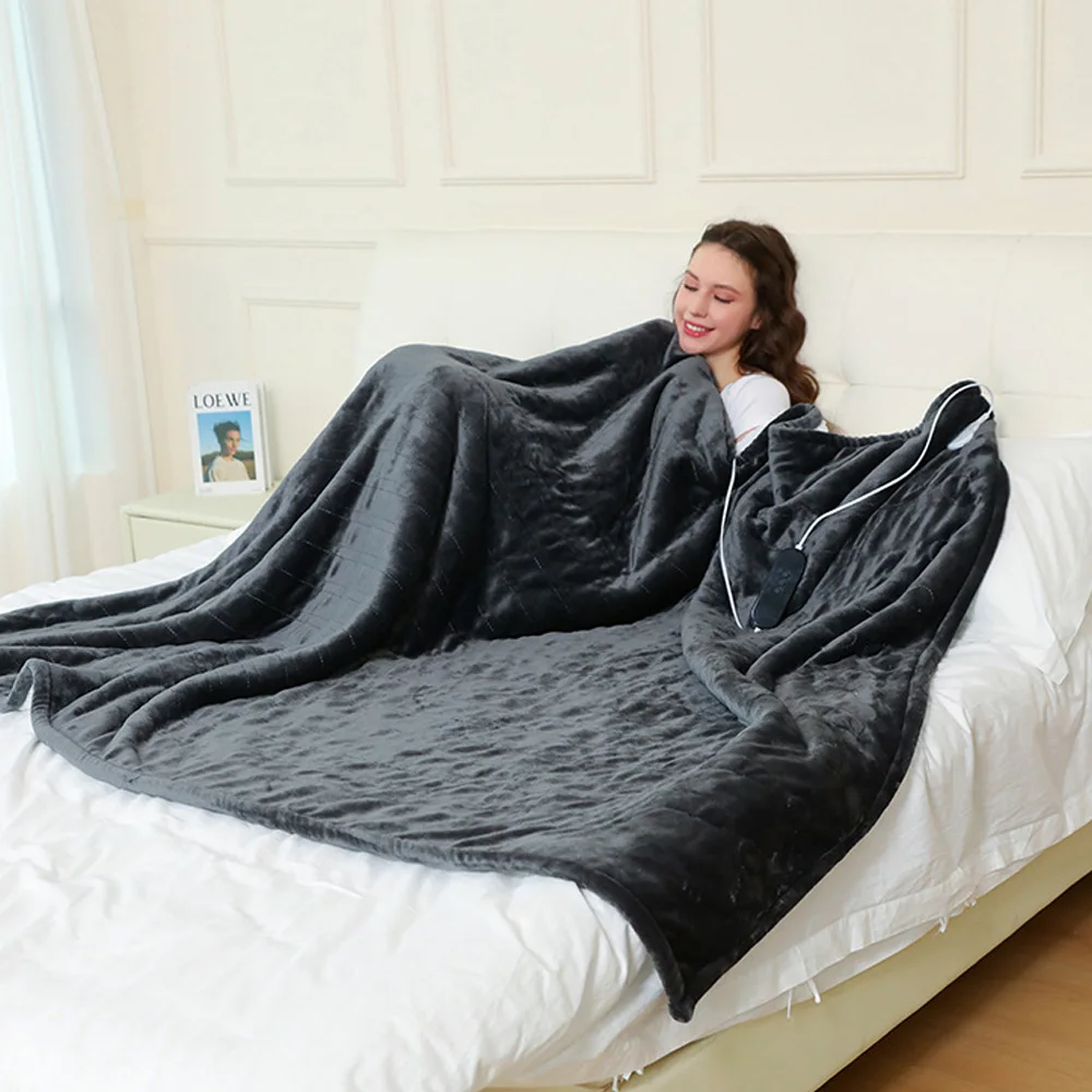 130X160cm Electric Heating Blanket Timer Auto Off 9-speed Fast Heating Double Sided Flannel Dark Gray Adjustable Softness