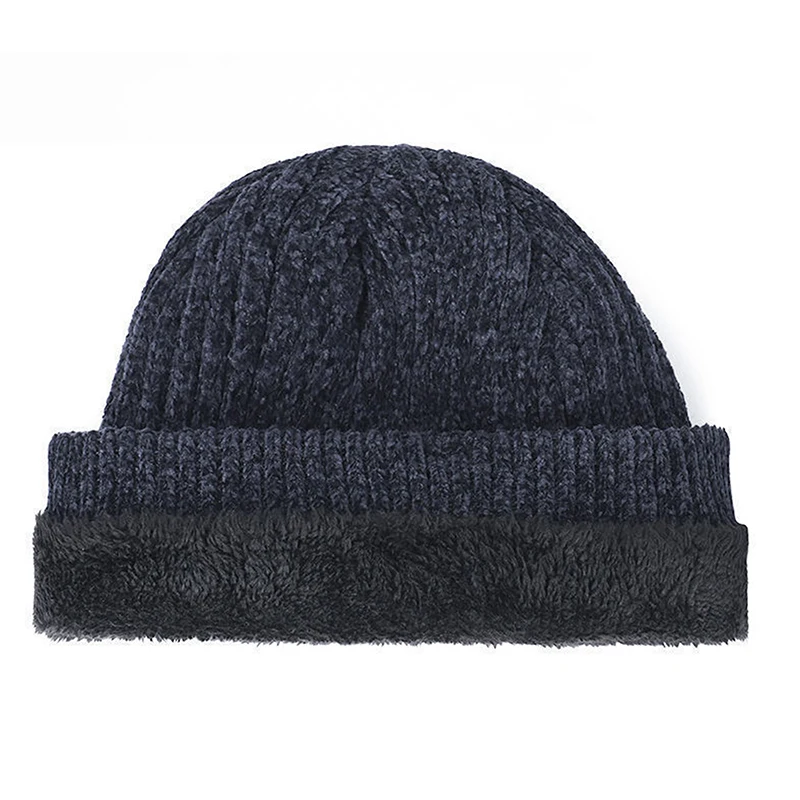 New Unisex Two-Tone Winter Hats Add Fur Lined Men And Women Fashion Warm Beanie Cap Casual Winter Knitted Hats 5