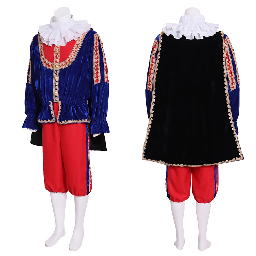 Queen Elizabeth Tudor Periodo Uomo Costume Cosplay Uniforme Vestito Tudor King Prince Costume Cosplay Top Pantaloni Cappello Scialle Set