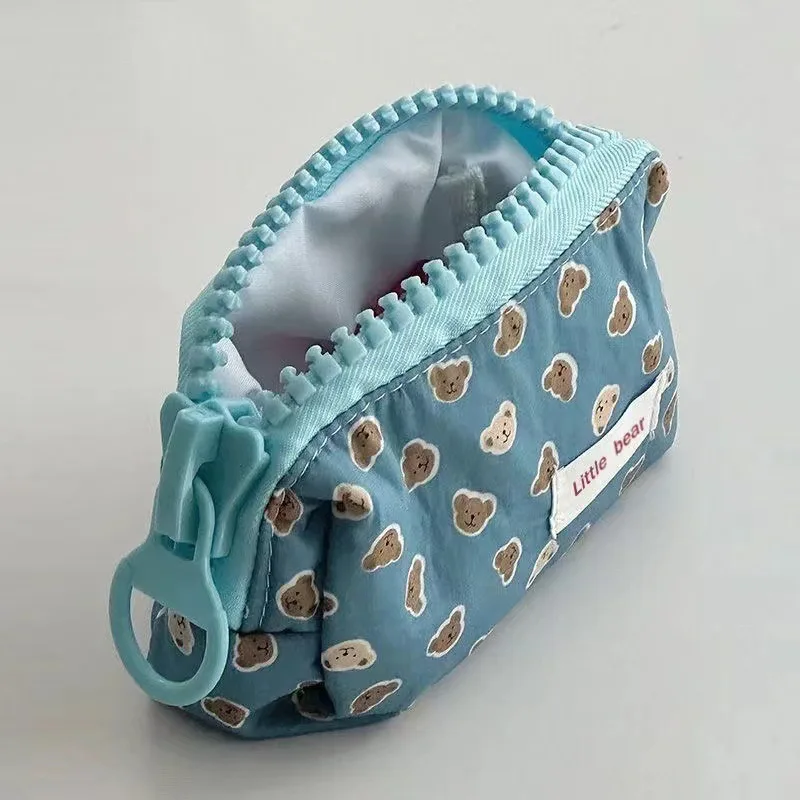 Ins Aesthetic Blue Bear 연필 가방, 대형 지퍼 대용량 학생용 문구 보관 파우치
