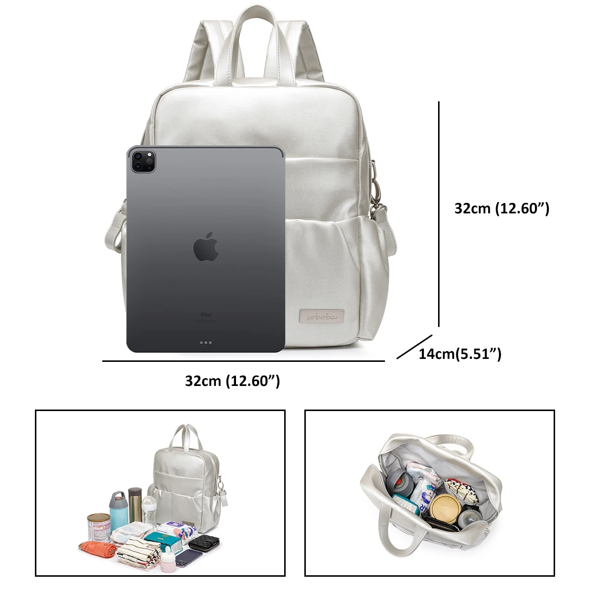Diaper bag Maternity bag Diaper backpack Soboba Silver Mommy Diaper Bag Large Capacity Multi-functional Waterproof for Travelling Quick Outing