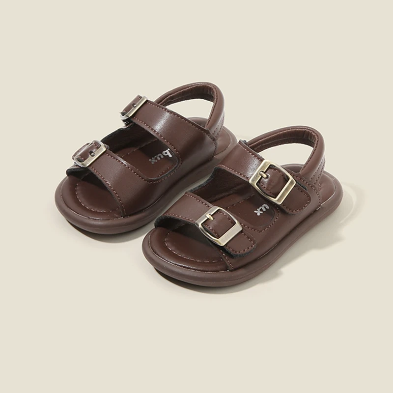 Brand Simple Sandals For Kids Boys Open-Toe Solid Casual Summer Beach Shoes For Children Girls Soft Weave Fashion Baby Walkers