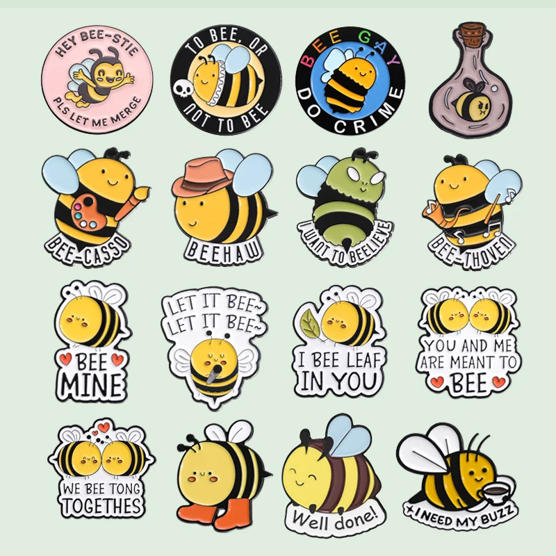 Cute Bee Cat Enamel Pins Praise Words Cartoon Brooches Brilliant Awesome Good Job Funny Lapel Pin Backpack Clothes Badge Jewelry - 36 - View #10