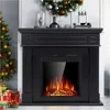 44" Electric Fireplace with Mantel Package Free-Standing Fireplace Heater, Wooden Surround Firebox with Log, Remote Control 1
