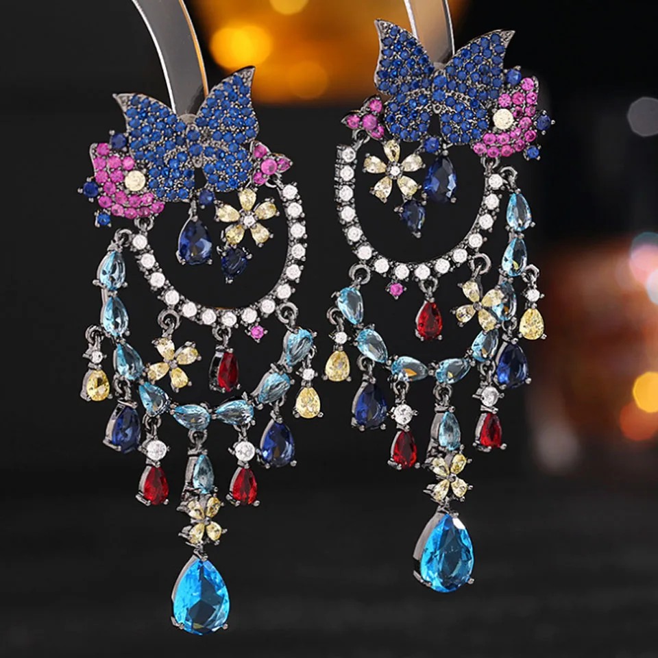 

Zlxgirl jewelry Fashion AAA Water Drop Cubic Zircon butterfly African Beads Wedding Dress Stud Earring Fashion ears earing VAZ