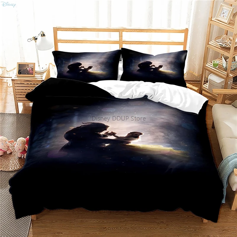 Beauty and The Beast Bedding Set Cartoon Disney Movie Pattern Duvet Cover Pillowcase Europe USA Australia King Size Bed Linens 