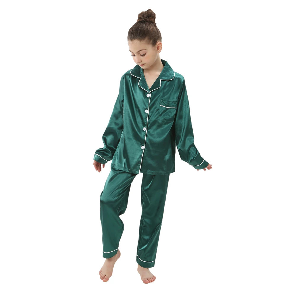 Kids Pajamas Set Kids Pajamas Four Season Girls Silk Pajamas Children's Pyjamas for 2 to 14 Years Baby Button Down Loungerwear Homewear