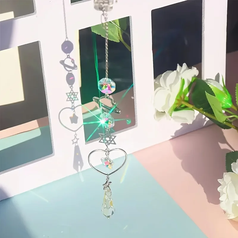 1/3pcs Unique Crystal Moon & Sun Wind Chime with Diamond Prism Pendant-Vibrant Rainbow Dream Catcher for Home and Garden Deco