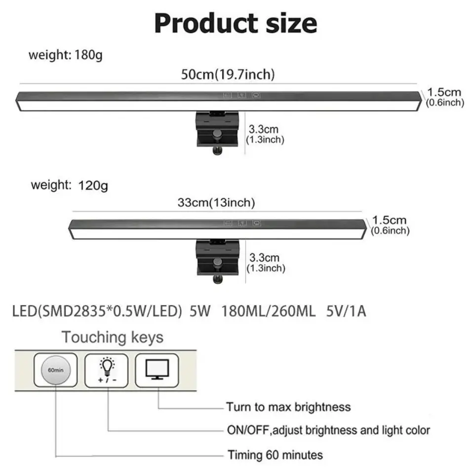 LED led desk lamp Desk Lamp LED Computer PC Monitor Screen Light Bar Stepless Dimming Reading USB Powered Hanging Table Lamp