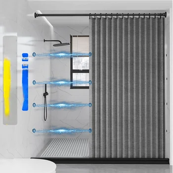 욕실 방수 샤워 커튼 세트 드릴링 없음 보이지 않는 접이식 자기 샤워 파티션 욕실 습식 건식 분리 상품 이미지