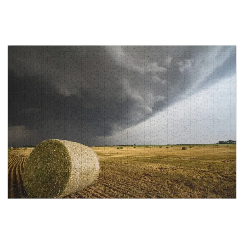 

Spinning Gold - Round Hay Bale and Storm in Kansas Jigsaw Puzzle Personalized Gift Married Personalized Photo Gift Custom Puzzle