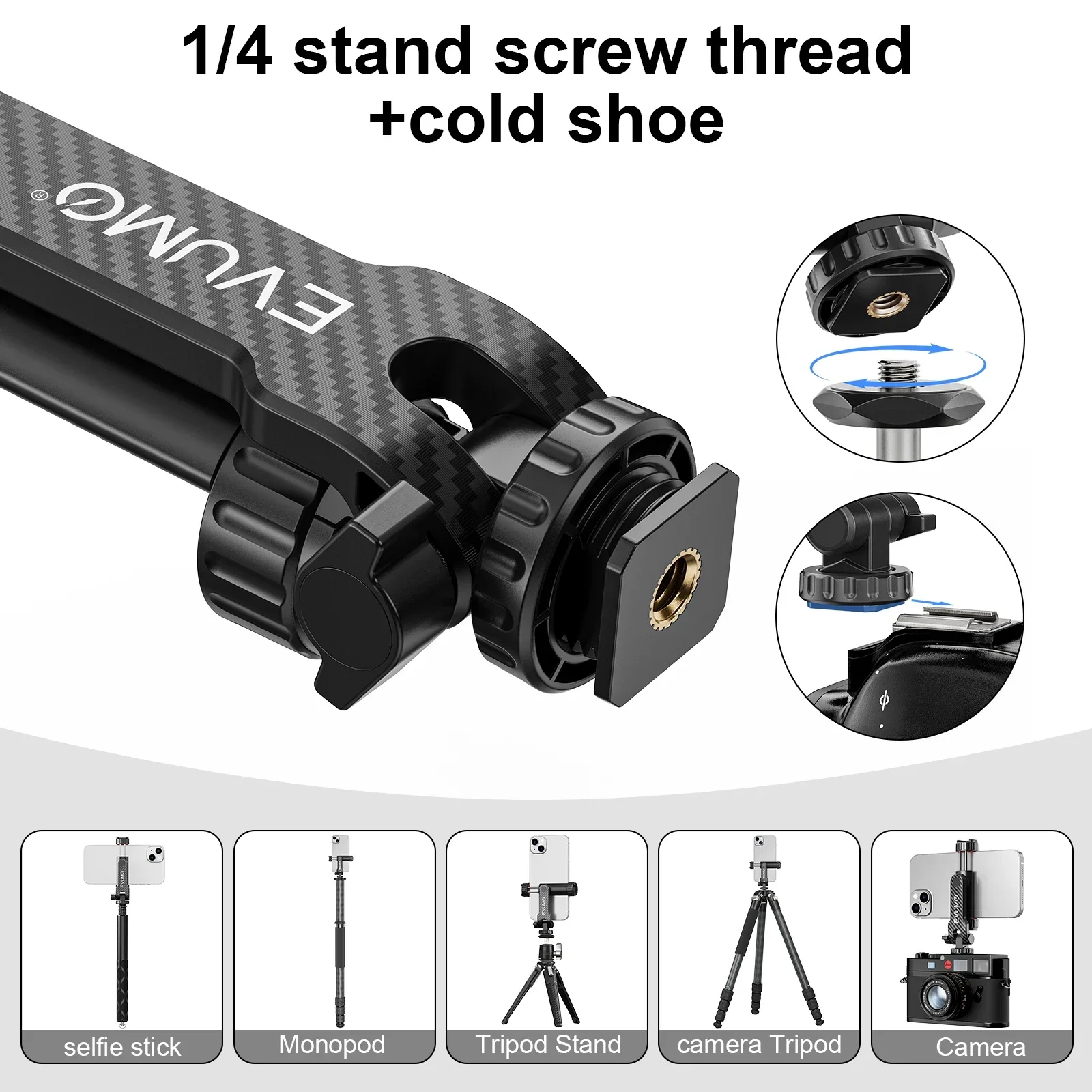 EVUMO PM11 Portable Phone Mount Holder Clamp Dual Cold Shoe Rotatable Digtal Camera Bracket Compatible for Most Cellphone iPhone