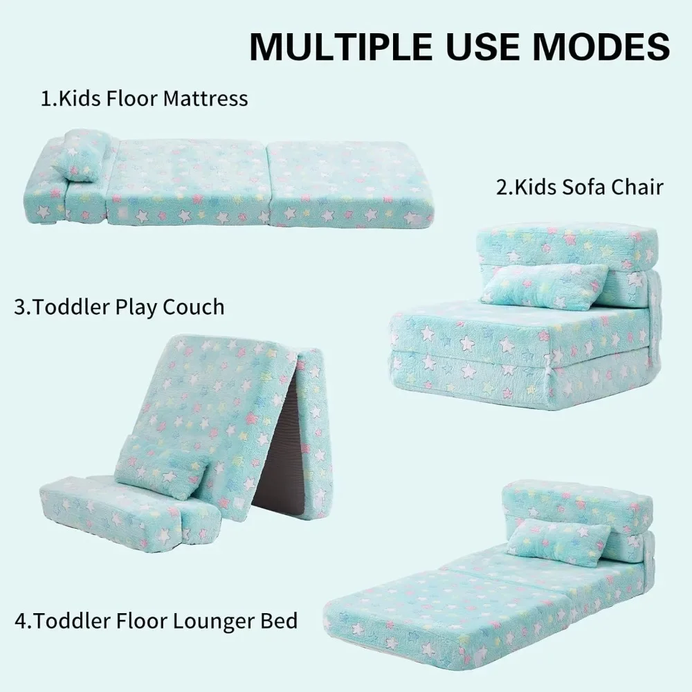 Folding Sofa Bed Floor Mattress for Kids, Toddler Washable Foldable Floor Nap Mat for Sleeping, Child Fold Up Sofa Futon 4