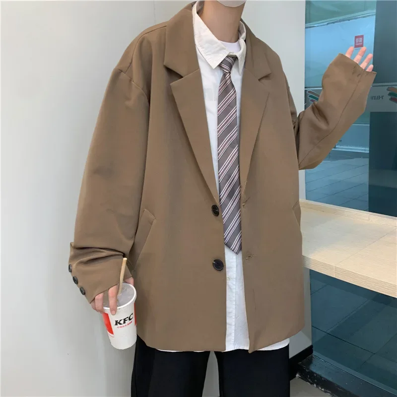 남성용 하라주쿠 스타일 얇은 더블 브레스트 웨스턴 세트 캐주얼 트렌디 한국 버..