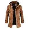 Coat Windproof Clothes Men's Hooded Long Leather coat Men's Leather Motorcycle Leather fashion Winter Korean Fashion Jacket 2