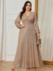 TOLEEN 2024 New Womens Luxury Elegant Formal Long Maxi Dresses Plus Size V-Neck Lantern Sleeve Sequin Party Evening Prom Dress