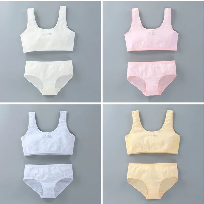 Girls Panty Sets Teenage Cotton Padded Training Bra+Panties Kids Sports  Underwears 8-14Year - AliExpress