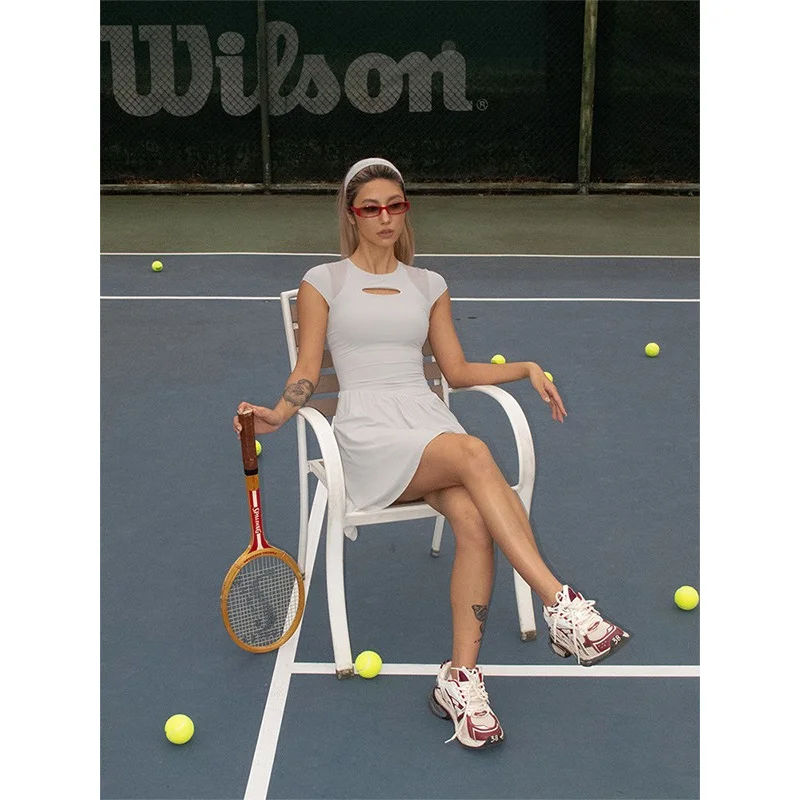 FUBEIKE Summer Dresses Tennis Dress Women's Golf Wear Sexy Backless Round Neck Waist Trimming Slim Fit Skirt Short Dresses