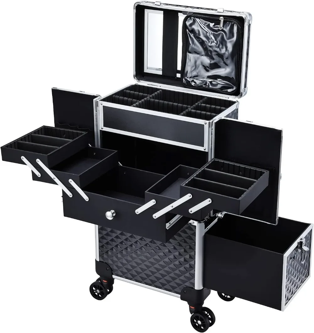 

Professional Makeup Artist Rolling Train Case Multi-functional Cosmetic Train Case Large Trolley Storage Case