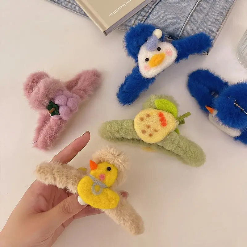 

Autumn And Winter Cute Plush Fruit Large Size Clip Female Cartoon Temperament Wool Clip Shark Clip Hairpins Hair Accessories