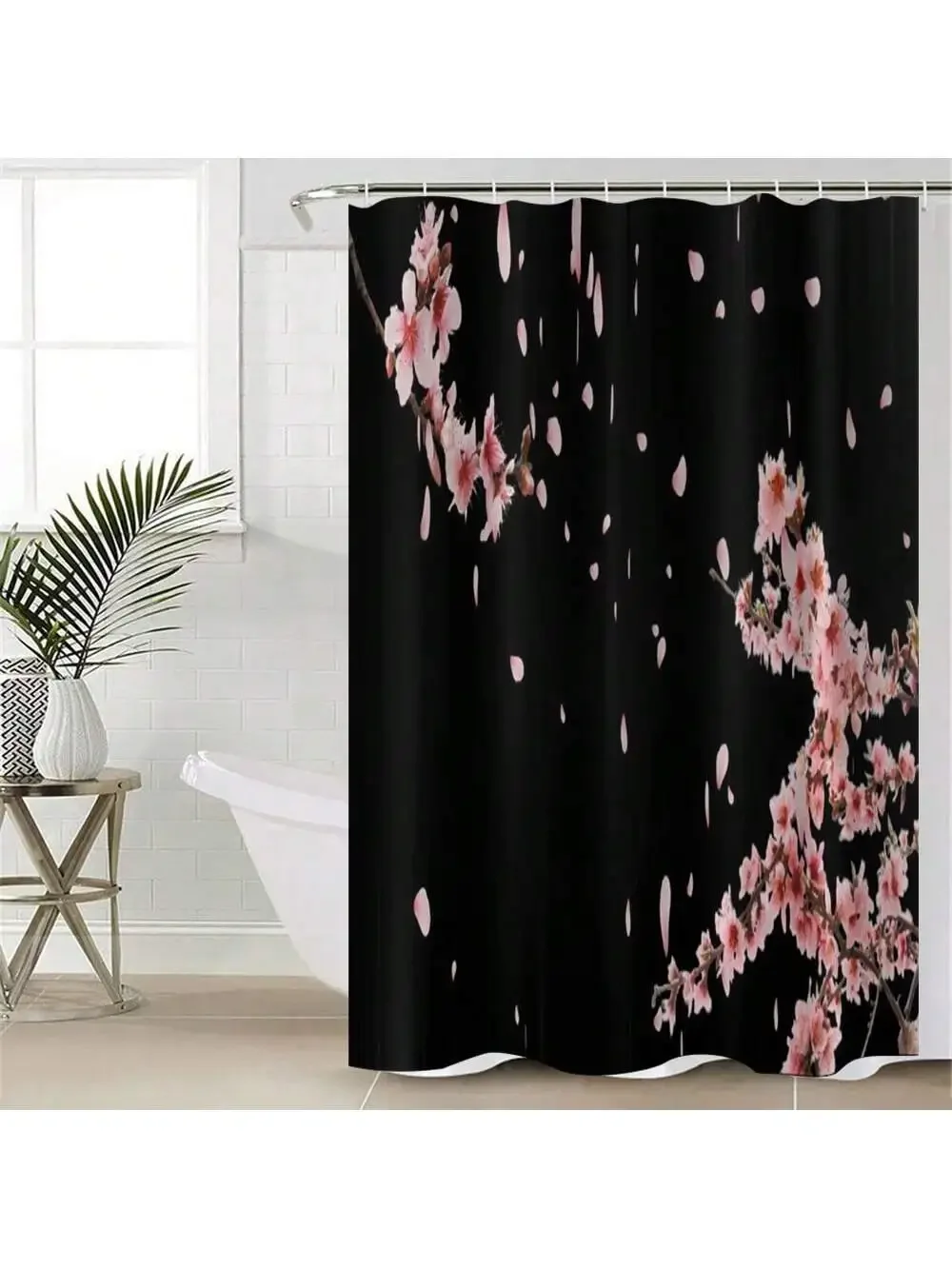 4pcs Modern style printing Shower Curtain Set With 12 Hooks, Anti-Slip Bathroom Mat, U-Shaped Toilet Rug, Bathroom Curtain Set 5