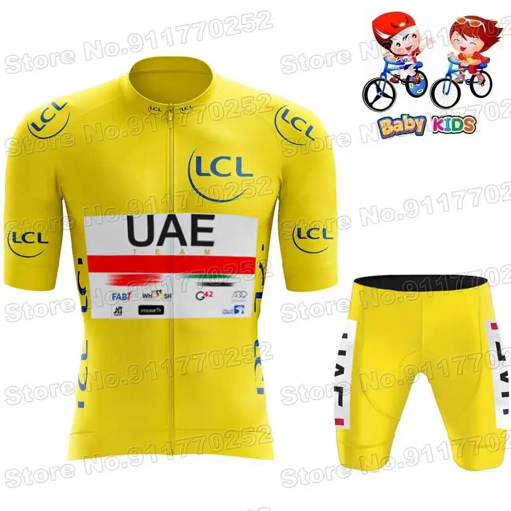 2025 Kids UAE Team Cycling Jersey Set France Italy Children Cycling Clothing White Yellow Pink Road Bike Shirt Suit Bicycle Pant 3