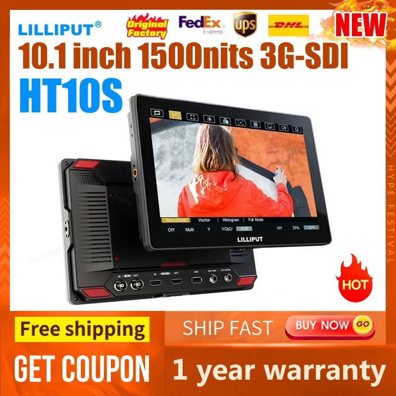 LILLIPUT HT10S 10.1" 1500 Ultra Bright HDMI2.0 3G-SDI Touch Camera Control Menu Monitor For Video Photography Outdoor
