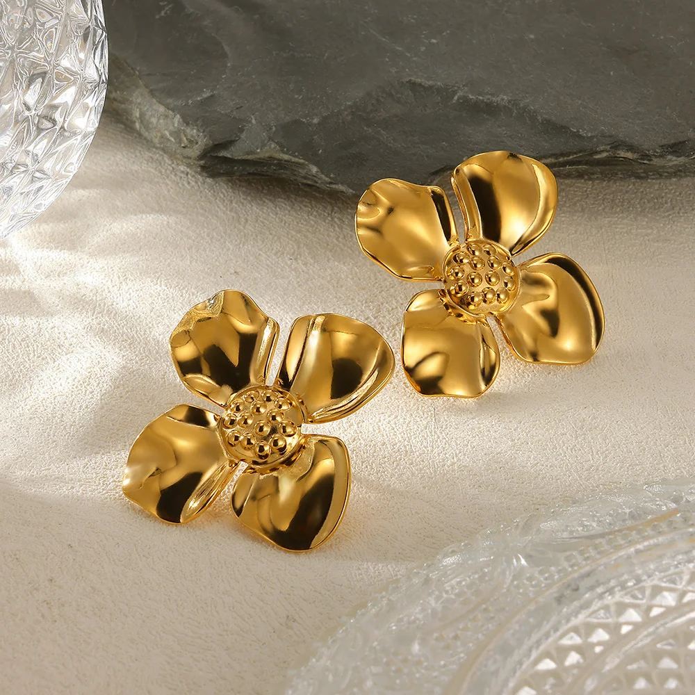 Geometric Flower Earrings Women Stainless Steel