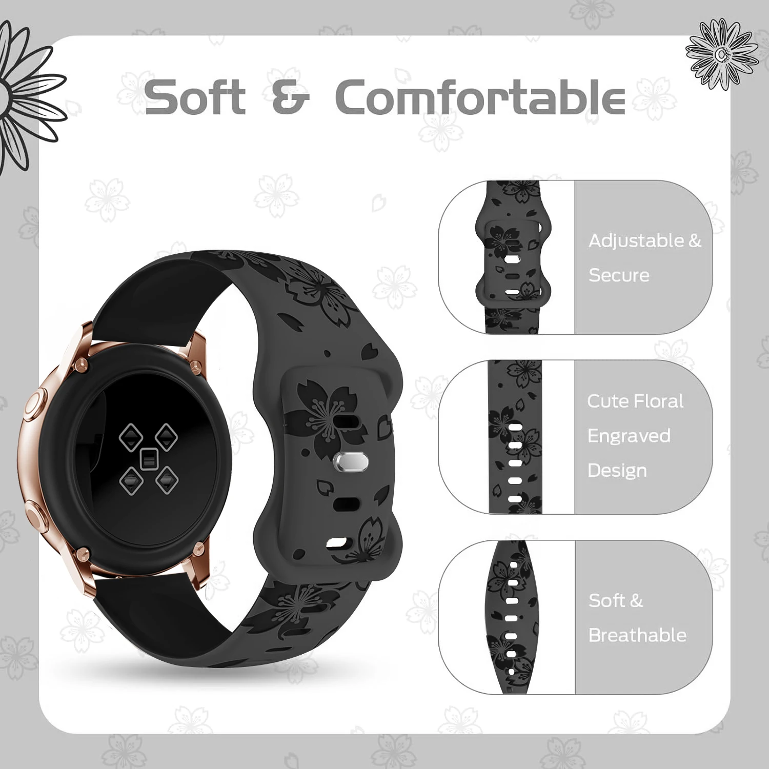 Two-Tone Engraved Silicone Watch Band Strap