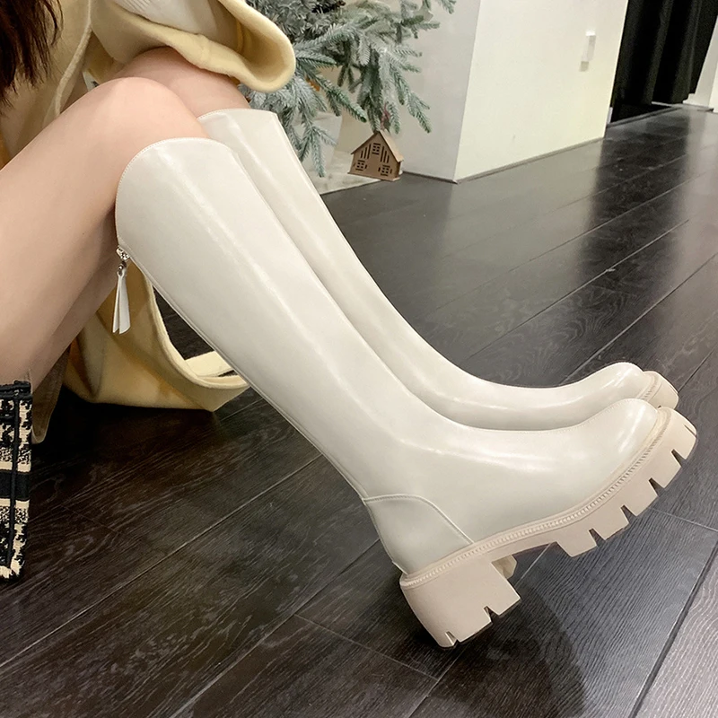 Fashionable Women's Thick-heeled Knight Boots New Thick-soled High Boots Zipper Knee-high Boots Autumn And Winter Trendy Shoes