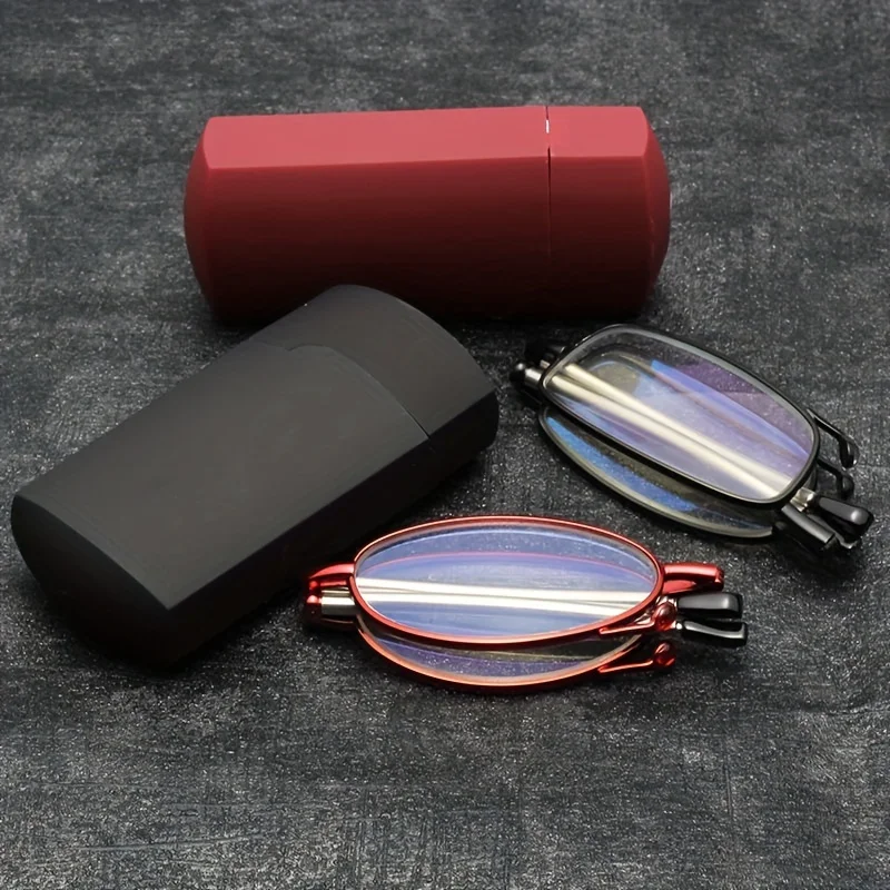 Unisex Foldable Reading Glasses for Presbyopia Spring Hinge Computer Screen Friendly Protective Case