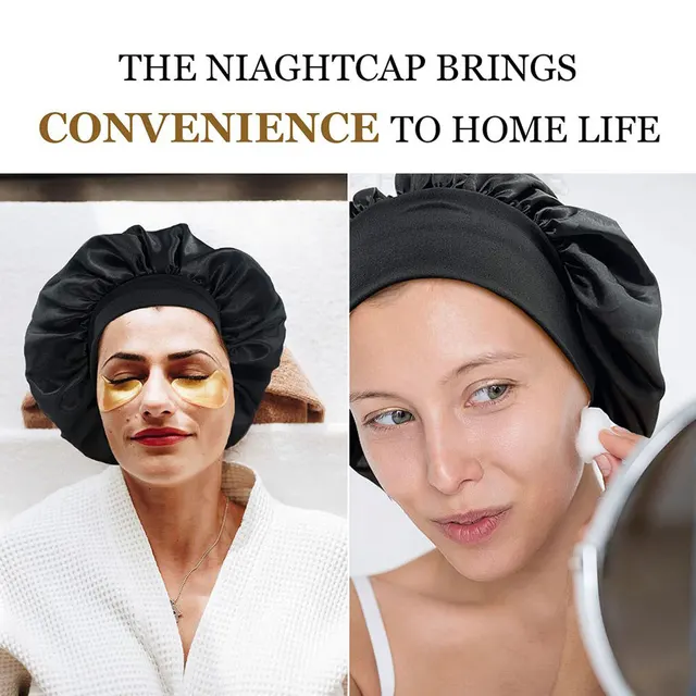 Women's Satin Solid Bonnets Wide-brimmed Night Sleeping Bathing Hat Unisex Head Wrap Elastic Band Cap Hair Care Bonnet 6