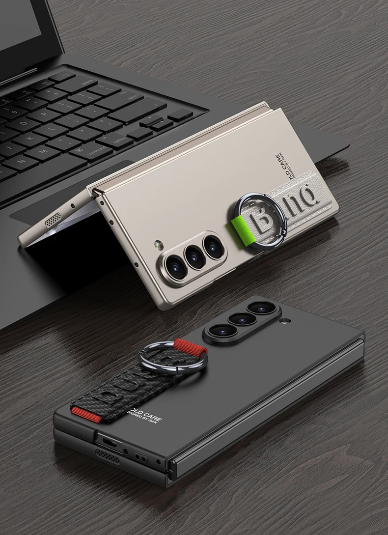 Custodia rigida in PC con retro in vetro satinato per Samsung Galaxy Z Fold 6 5 con cinturino ad anello_voghion.com