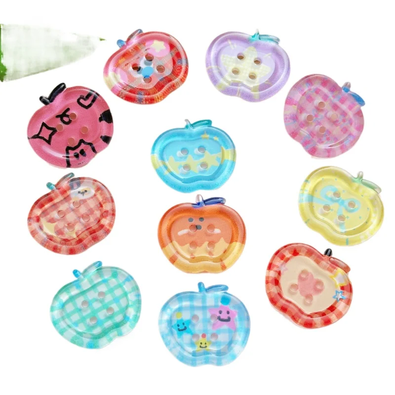 10pcs 격자 무늬 버튼 애플 아크릴 DIY 쥬얼리 휴대 전화 케이스 참 크림 ..