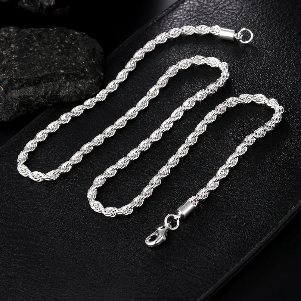 

4MM Rope 16-24inch for Women Men Beautiful Fashion 925 Sterling Silver Charm Chain Necklace High Quality Jewelry 40-60cm