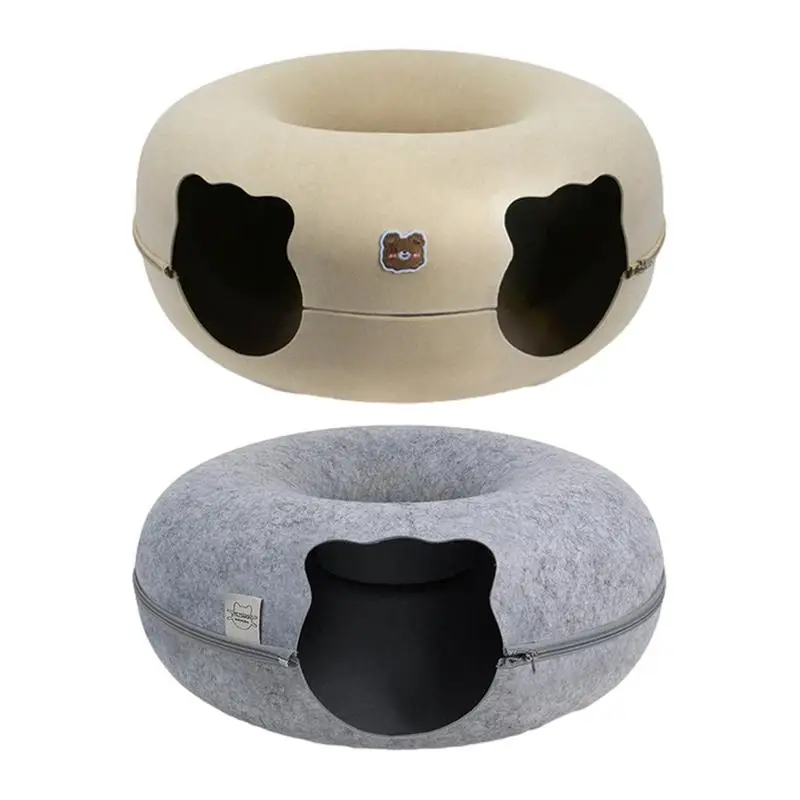 

Donut Pet Cat Cozy Soft Cat Bed Interactive Game Toy Circle Tunnel Cat Bed Cave For Rabbits & Kitten Pets Training Supplies