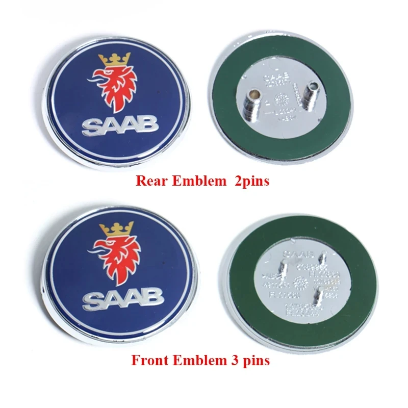 

68mm 2 3 Pins SAAB Car Front Hood Bonnet Logo Rear Trunk Bumper Badge For SAAB 9 3 9 5 9-3 9-5 SAAB Emblem Sticker Accessories