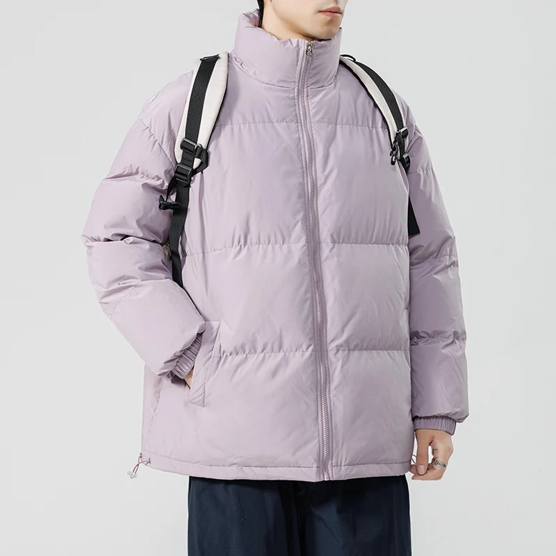 thumbnail image 1 of Chaqueta de invierno para hombre, de color liso, con cuello alto, holgada, térmica, tipo parka, 1 of 5