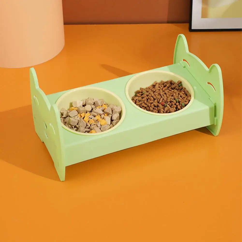 Pets Double Food Bowl Simple Cartoon Cat Pattern Dog Feeding Bowl Drinking Fountain Pet Supplies Accessories