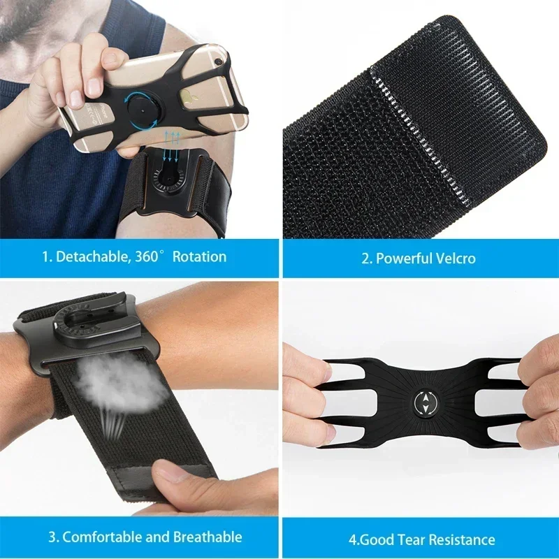Phone Armband Mobile Phone Armband Phone Arm Band Sports Arm Bag Fitness Arm Bag 360&deg; Removable Armbands Detachable Phone Holder Motorcycle Outdoor Sports Bike Cycling Armband Running Wristband