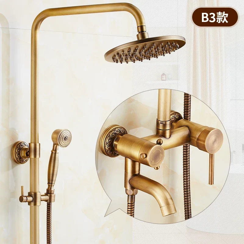 ZGRK Classic Rainfall Shower Set Antique Bronze Bath Shower Faucet Set Copper Wall Mounted Swivel Spout Mixer Tap System