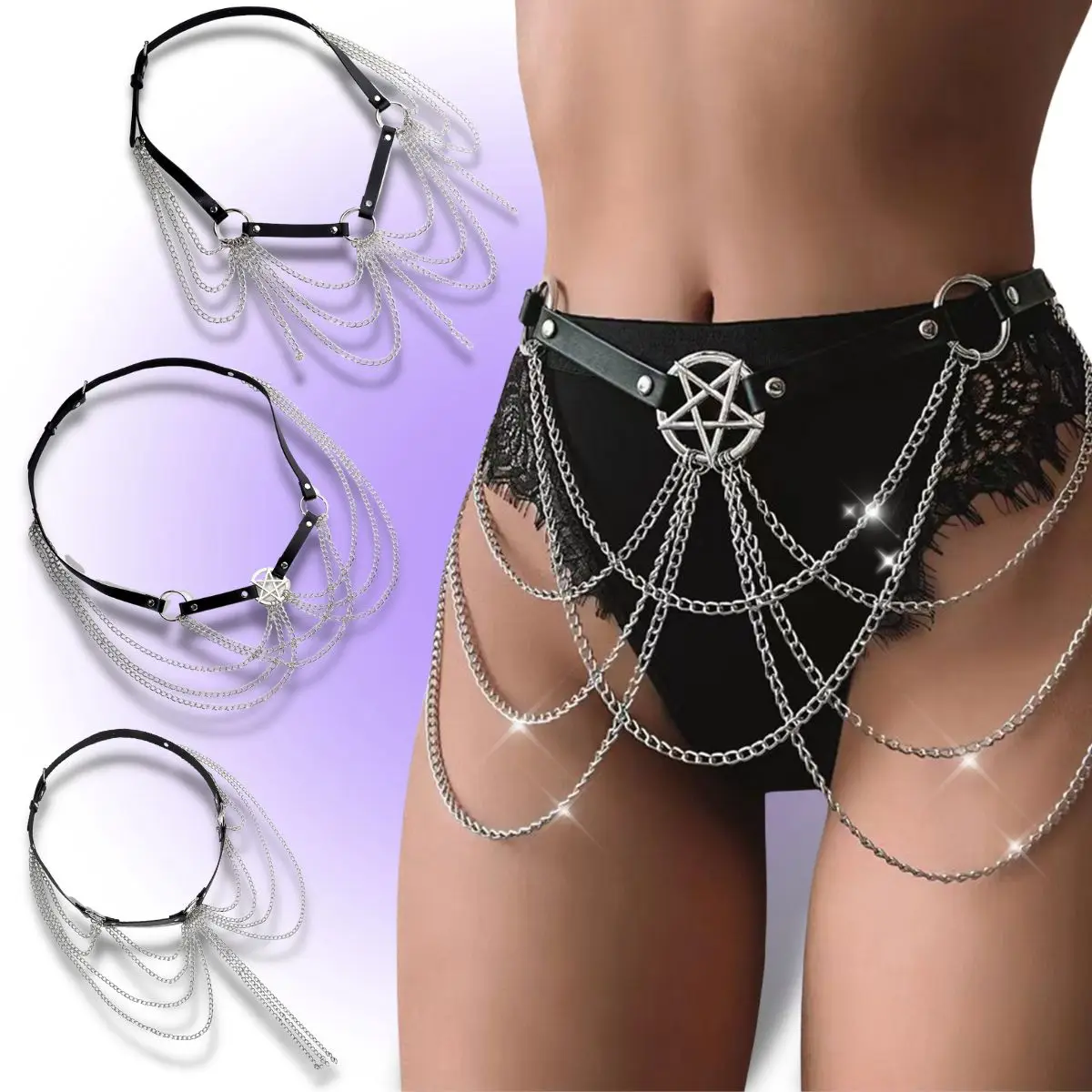 Gothic Layered Leather Belt With Chains Women Body Harness Sexy Waist Punk Accessories Strap Fashion Girl Festival Body Jewelry leather harness belt bondage cage gothic chain body necklace women punk fashion cosplay festival torques jewelry 2020 new