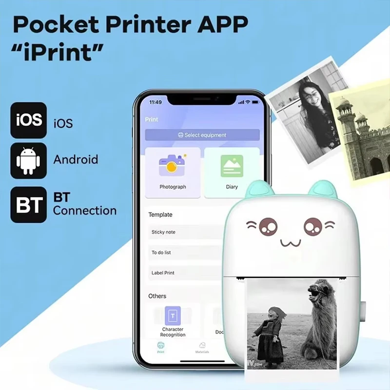 58mm Mini Portable Thermal Printer Wireless Bluetooth Mobile Pocket Photo Printer Memo Wrong Question HD Printing With USB Cable - 2