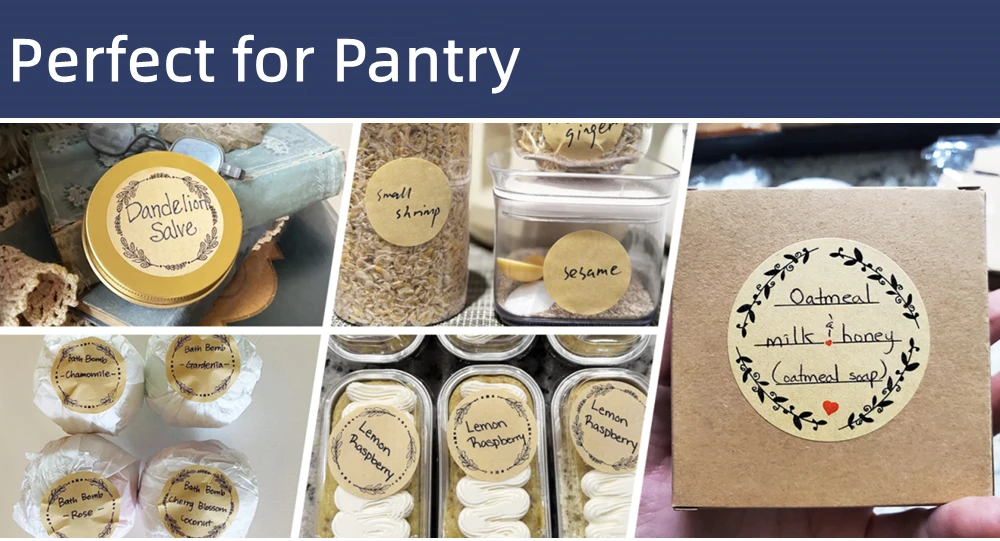 Description Picture 4 of itemLabel Stickers for Jars and Lids, Kraft Sticker Labels for Food Container Spice Seasoning Kitchen Pantry Mason Jar Gift 500pcs