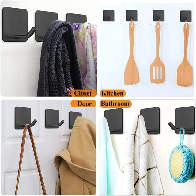 Crochet adhésif en acier inoxydable SUS304, crochets muraux auto-adhésifs, support de rangement robuste et étanche, crochets pour serviettes 6