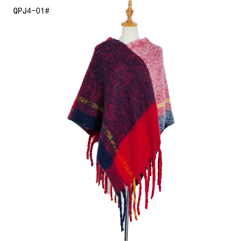 2022 new Autumn Winter Women's Shawl Coarse Tassel Loop Yarn  Warm Capes Lady Ponchos Loose Coat Cloak Red Pullover black real silk twill scarf printed with flowers head scarfs women elegant soft white square bandana shawl luxury gift for lady