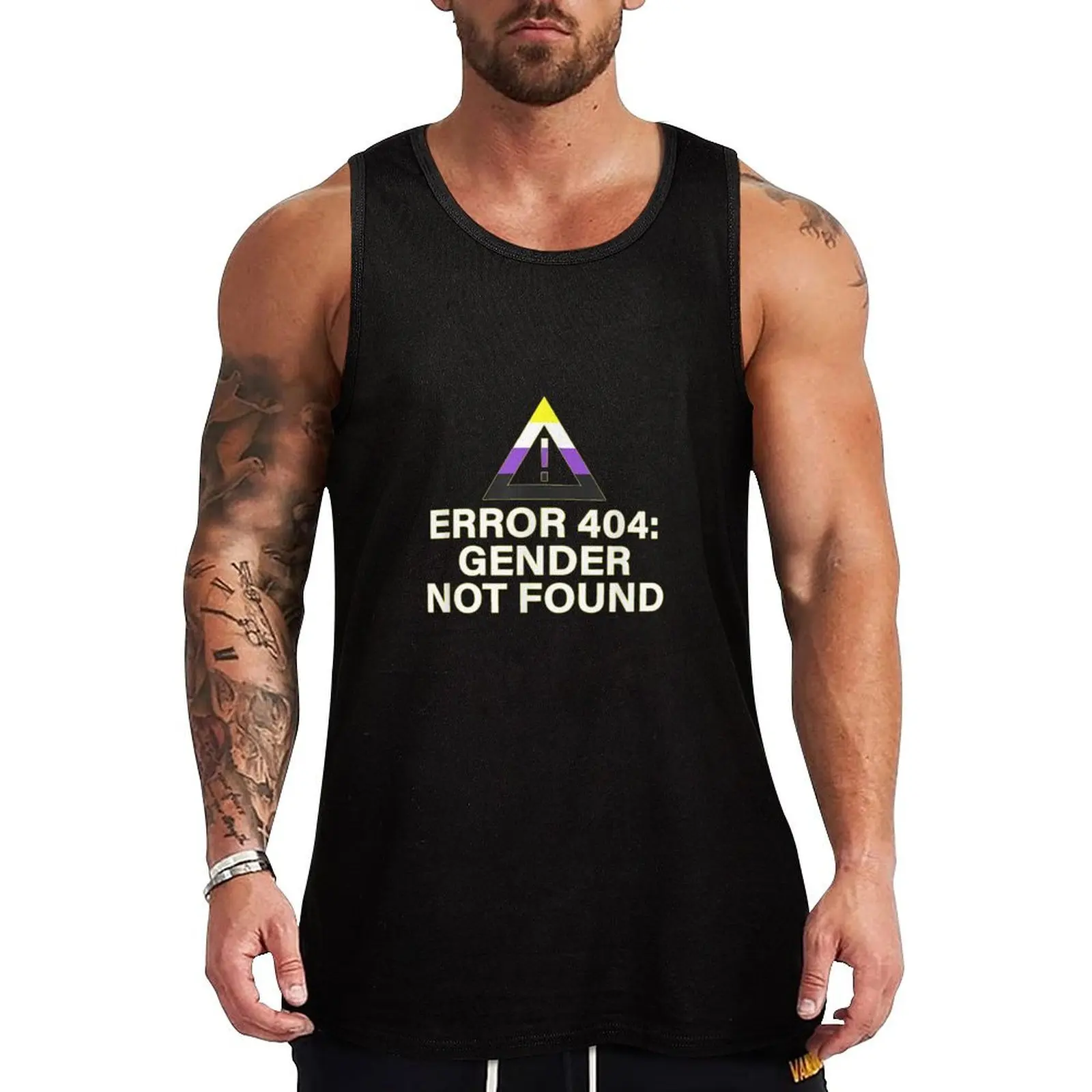 Error 404 Gender Not Found Agender Non Binary Pride Tank Top Men sleeveless tee tops cotton t-shirts man