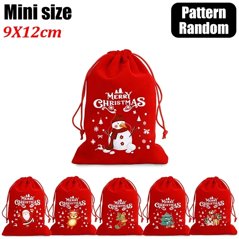 thumbnail image 1 of 20/1 piezas de bolsas de terciopelo rojo para Navidad, bolsa con cordón para envolver dulces de muñeco de nieve de Papá Noel, bolsa de almacenamiento para decoración de fiesta de Año Nuevo, 1 of 5