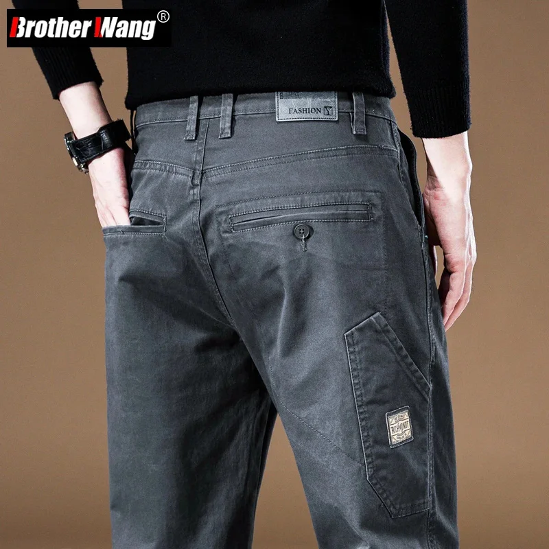 

Clothing Brand 2024 New Men's Cargo Pants 97%Cotton Solid Color Work Wear Casual Pant Wide Korean Jogger Trousers Male