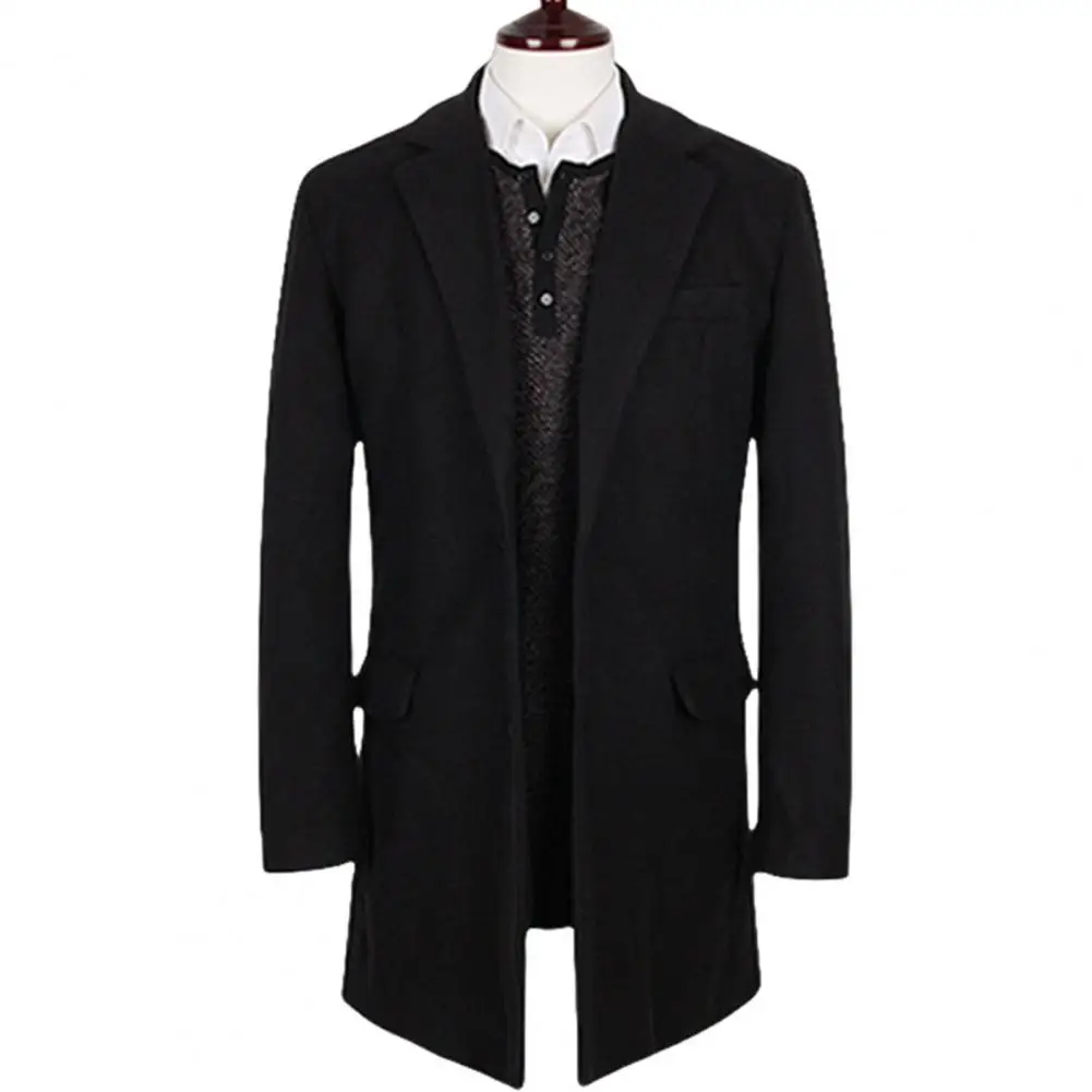 Men Winter Overcoat Stylish Men's Formal Business Overcoat Turn-down Collar Thick Solid Color Single-breasted for Fall/winter